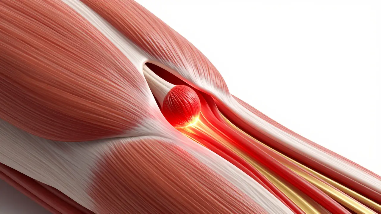 3D vizualizace svalového uzlu a přítoku krve do tkáně.