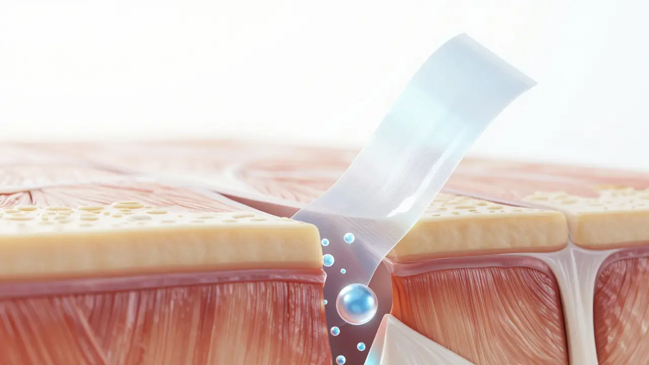 Konceptuální schéma kinetické pásky zvedající kůži pro lepší lymfatický odtok.