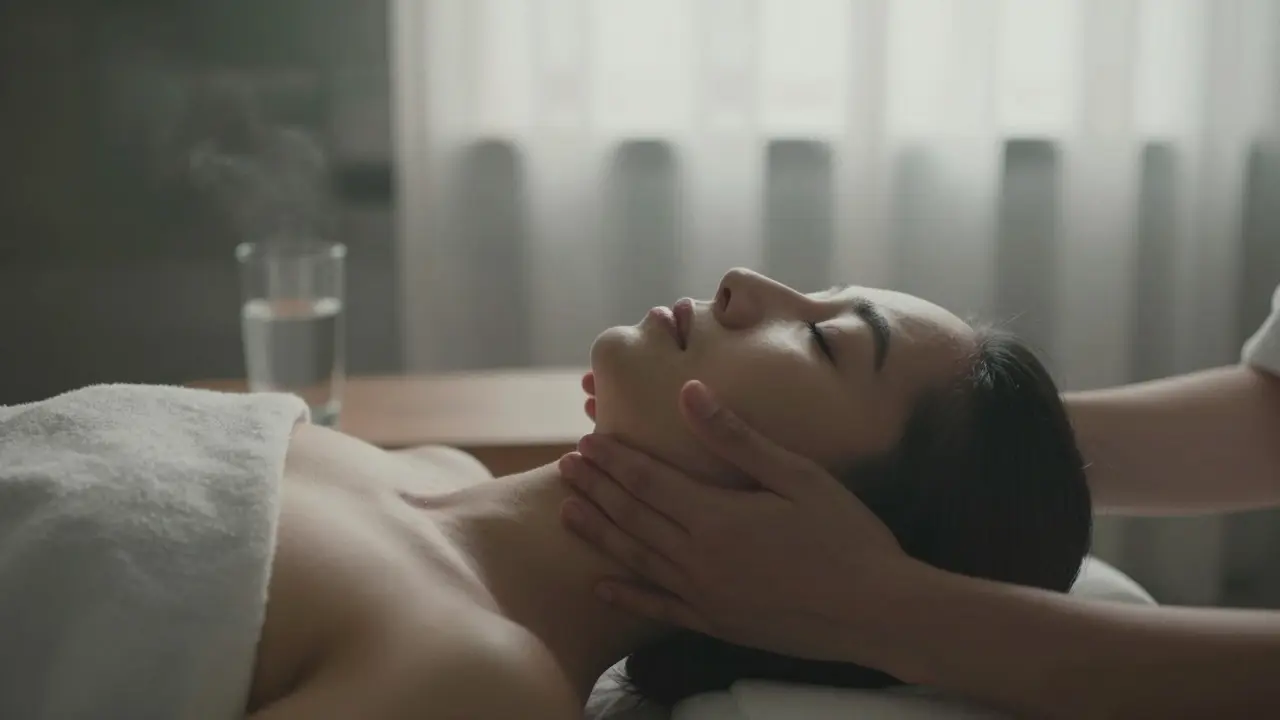 Osoba v hluboké relaxaci provádí jemné samo masážní pohyby
