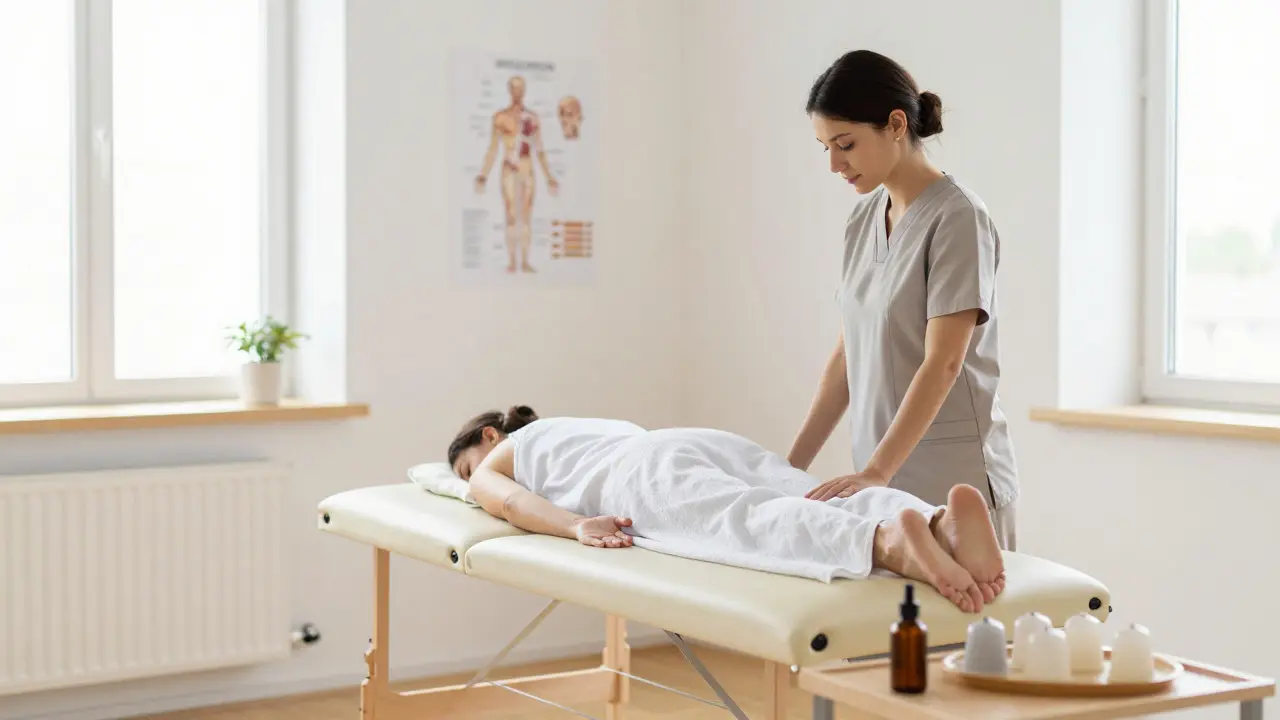 Profesionální terapeutická místnost s přípravou na masáž